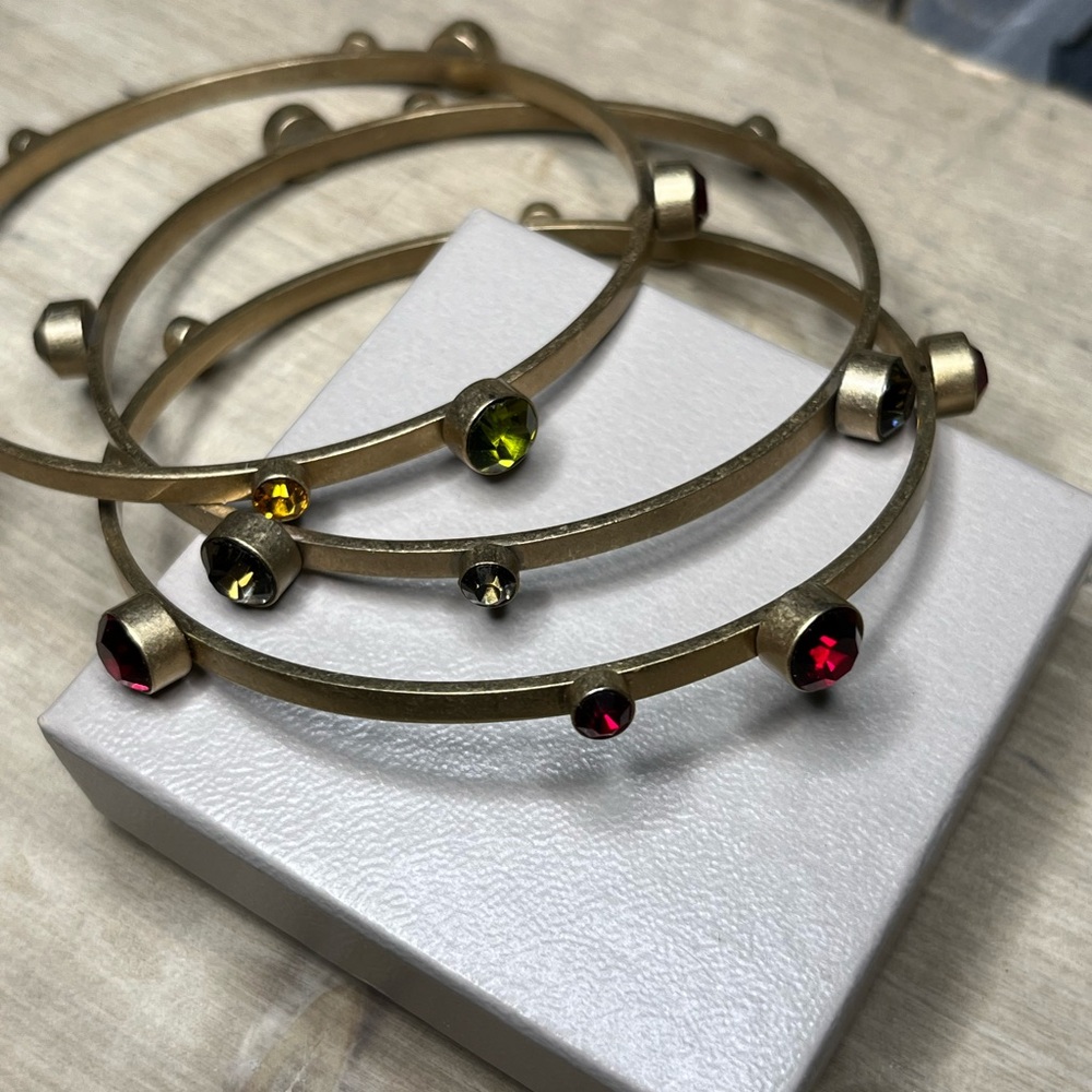Lia Sophia Kiam Collection “Nikki” Set of 3 Gold Tone w/Cut Crystals Bracelets